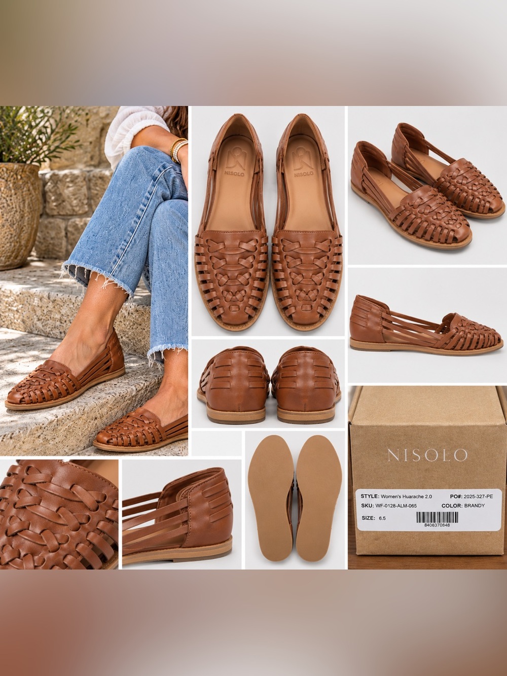 Nisolo Women’s Huarache 2.0 Brandy Leather Sandals Size 7 NIB